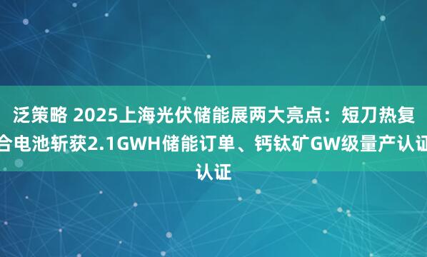 泛策略 2025上海光伏储能展两大亮点：短刀热复合电池斩获2.1GWH储能订单、钙钛矿GW级量产认证
